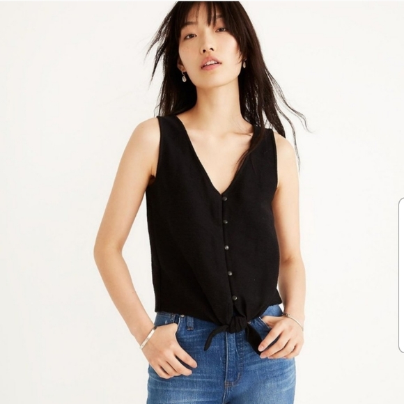 Madewell Texture and Thread Black Button Front Tank - Picture 1 of 8
